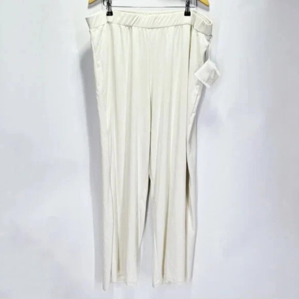 WynneLayers 3X Cream Washed Modal Wide-Leg Pant Pull On Stretch Flowy Lounge